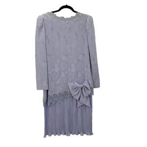VINTAGE 1980's After Dark Purple Dress Size 12 Crinkle Lace Detail Waist Bow